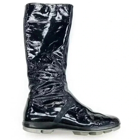 Prada Sport Black Patent Leather Knee High Lacquer Boots Booties Shoe 36 6 1990 - Picture 1 of 6